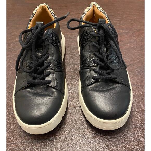 Vionic Simasa Ray Snake Print Heel Leather Sneakers Black White Women's Size 6 - Picture 2 of 8